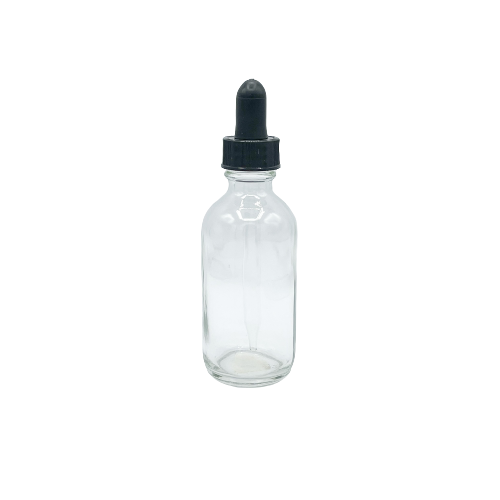 Small Clear Glass Bottle with Black Pipette